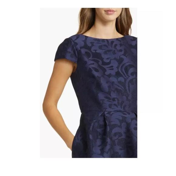 NWT Eliza J Metallic Floral Jacquard Fit & Flare Mini Dress Blue Size 10 - Picture 4 of 8